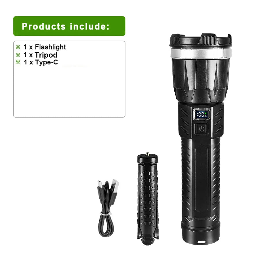lampe poche rechargeable led ultra lumineuse résistante l'eau trépied banque d'alimentation