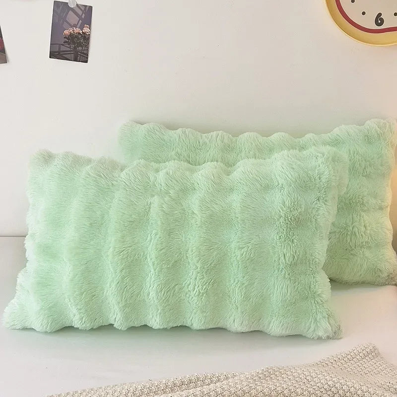 taies d'oreiller solides couleur unie polyester bouclées modernes 48x74cm blanc gris vert pastel