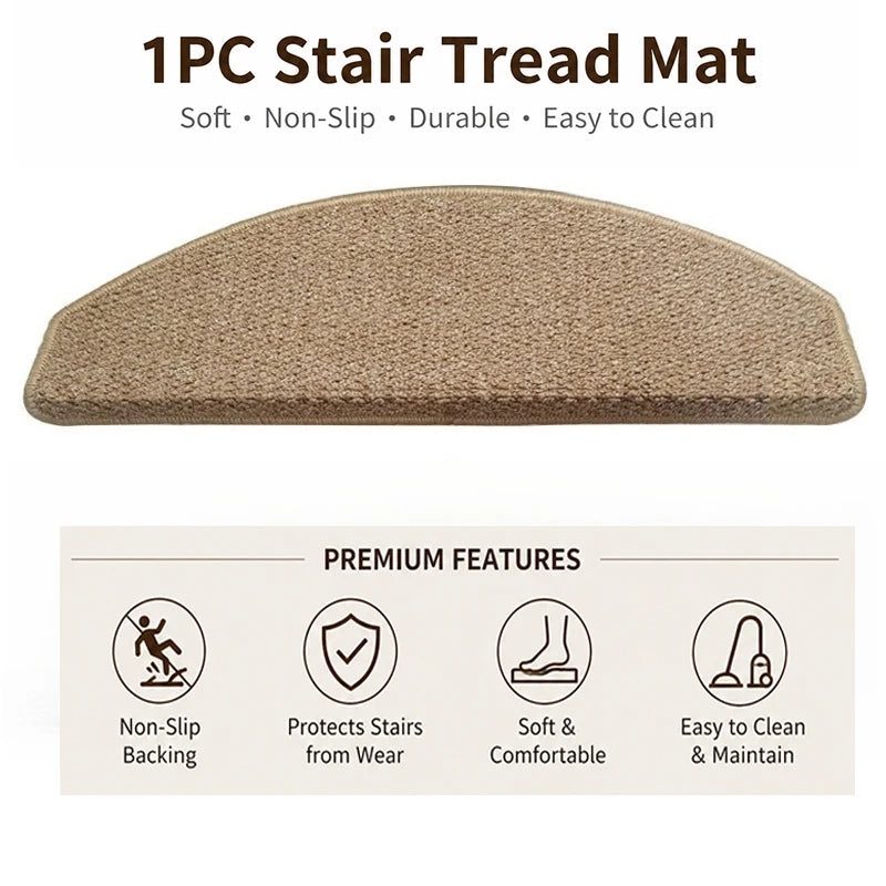 tapis d'escalier moderne antidérapant 15 pièces adhésif beige clair texture tissée polyester