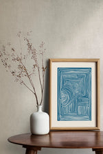 affiche abstraite moderne toile bleu beige lignes rectangulaire vertical sans cadre