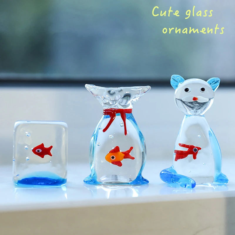 décoration maison boule verre artisanale poisson ruban transparent bleu rouge orange