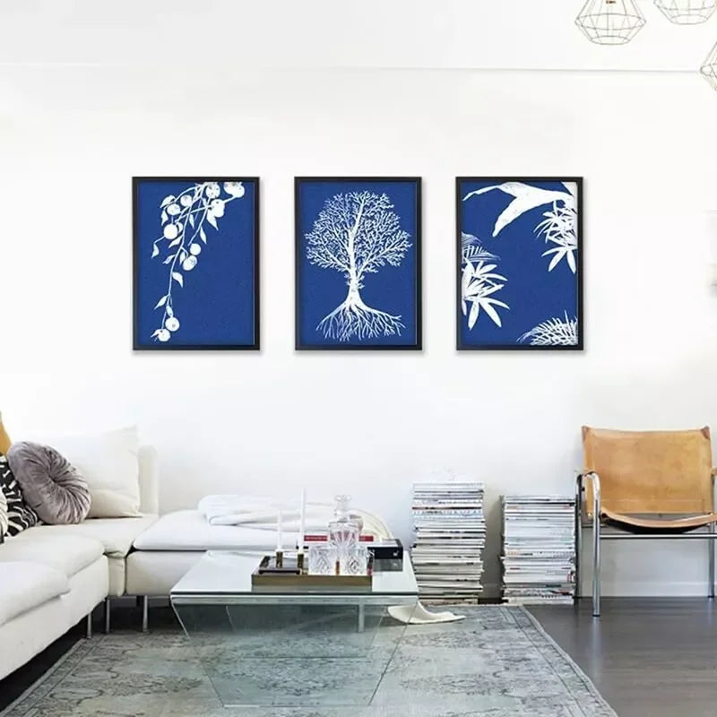 papier décoratif bleu feuilles branches fleurs motif abstrait opacité artiste moderne a4 a5 a6