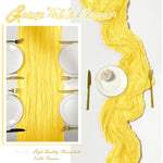 table runner jaune texturé boho semi transparent motifs rustiques fleurs artificielles blancs printemps mariageDecorationintérieur