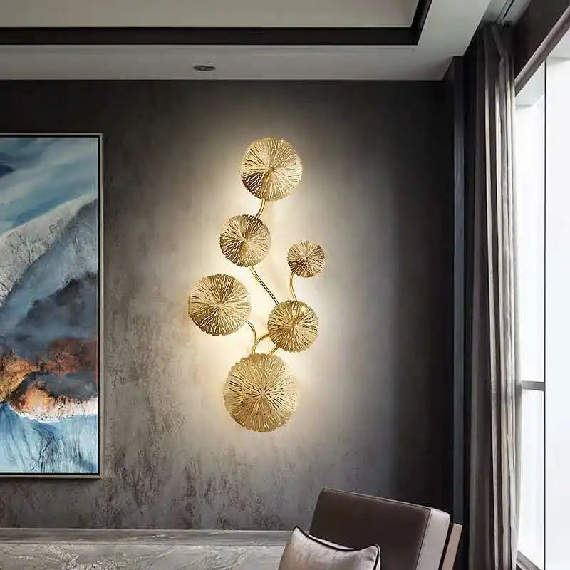 Applique murale dorée feuilles stylisées éclairage contemporain ampoules LED cuisine chambre coucher entrée