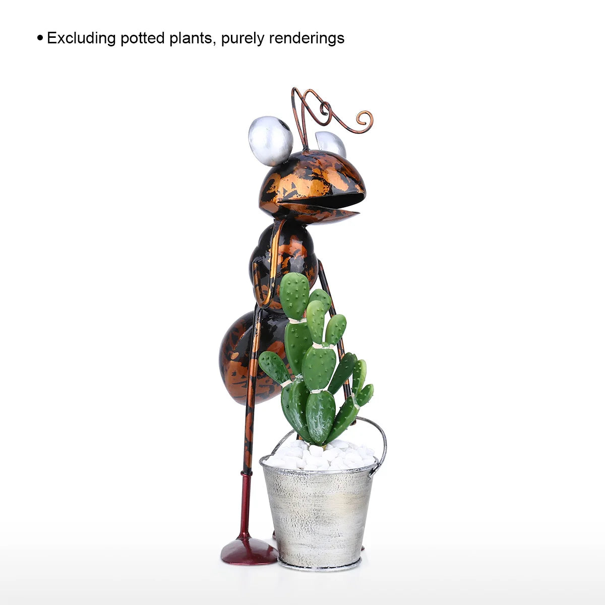 statuette fourmi métal pot plante cactus décoration jardin effet rouille aspect vieilli champêtreextérieurintérieurbrillantargentéorange