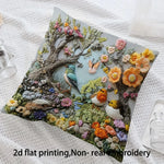 coussin brodé oiseaux fleurs artisanal maison polyester bleu marron vert orange Jaune rose blanc
