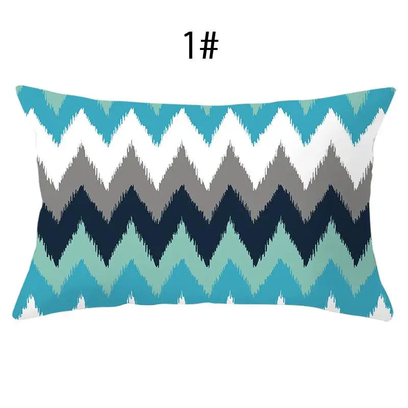 coussin lombaire jaune noir blanc bleu gris vert marron zigzag triangles moderne 30x50cm polyester