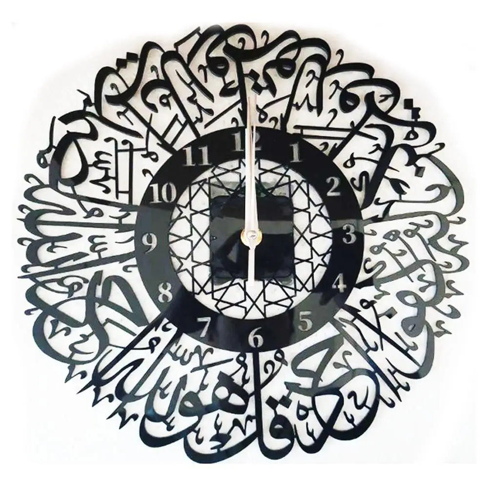 horloge murale moderne noir blanc motif géométrique calligraphique silencieuse quartz contemporain fixations decoration mural