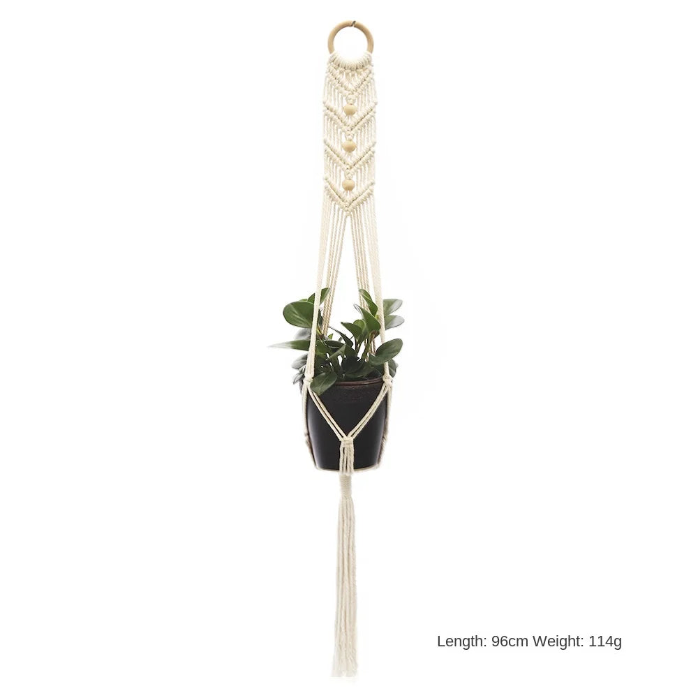 support plante suspendue macramé blanc artisanal anneaux métalliques pot inclusion 90cm 105cm 155cm