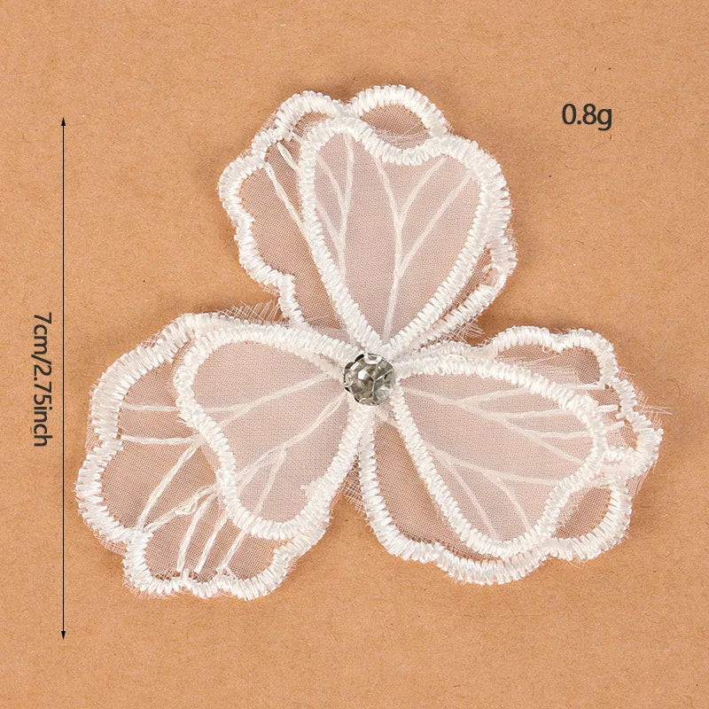 appliques decoratives dentelle blanche fleurs papillons broderie fine mariage decoration 20 pieces translucent