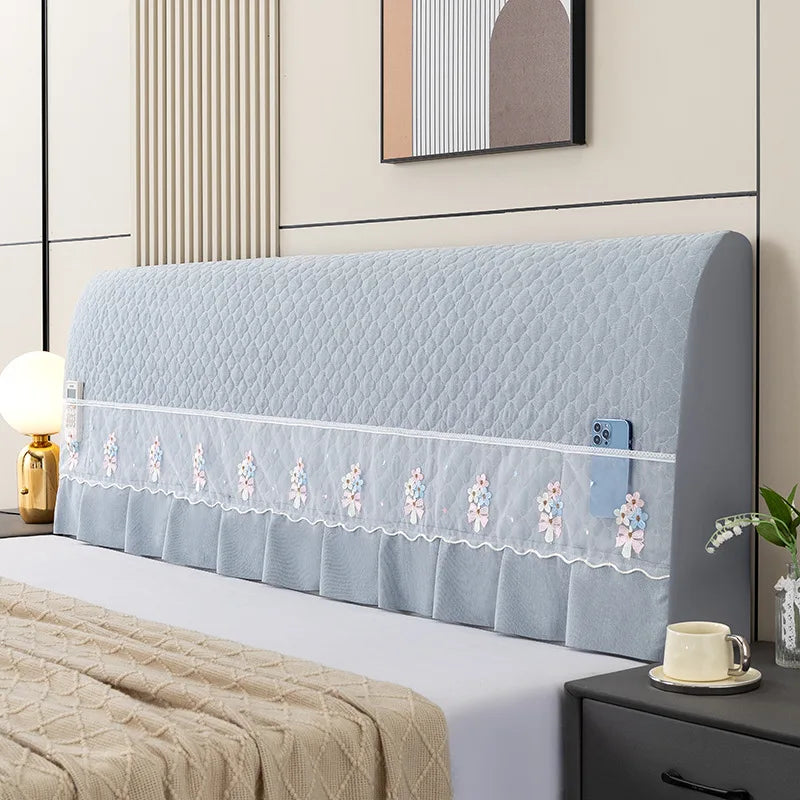 protège tête lit rose clair broderie florale moderne doux adhésif beige bleu clair