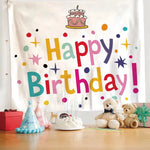 décoration chambre coucher rideau mural happy birthday confettis arc ciel lettres motifs festifs clips
