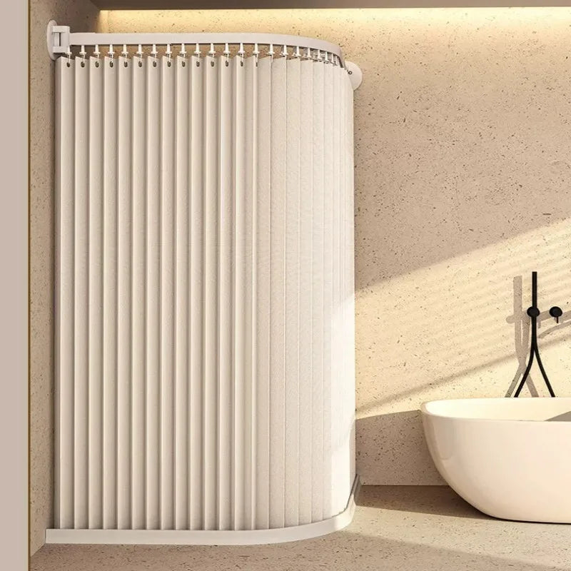 rideau douche pliable moderne beige clair rayures verticales opacité aimants