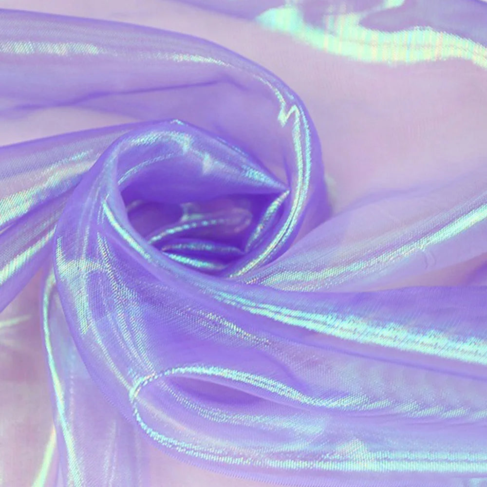tissu organza holographique rose violet bleu clair vert clair moderne semi transparent polyester