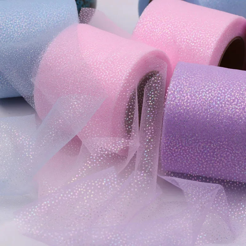 ruban tulle pailleté violet bleu rose gris noir décoratif translucide 6cm 5yards