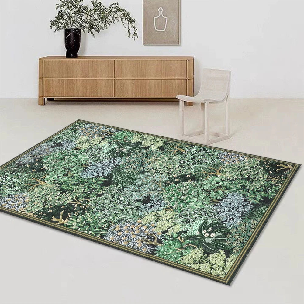tapis botanique anti dérapant moderne végétal vert noir blanc 40x60cm 50x80cm 80x120cm 120x160cm
