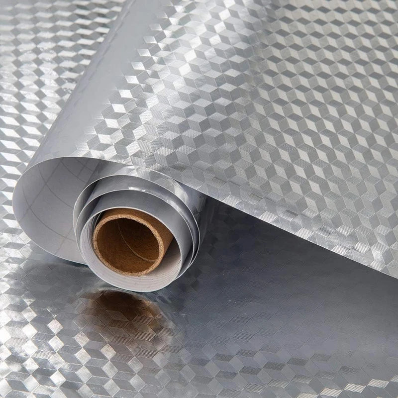 film adhésif décoratif moderne motif hexagonal argenté gris résistant l'eau mur meuble évier comptoir