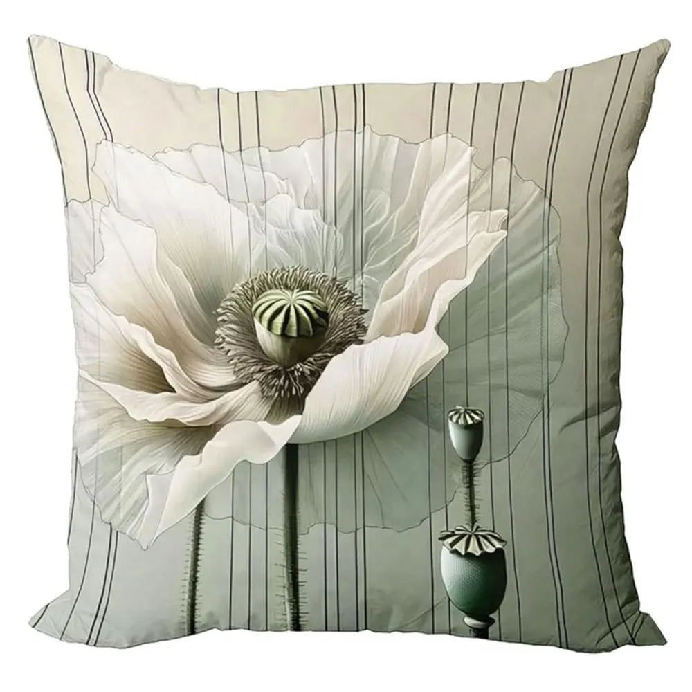 housse coussin polyester motif floral moderne blanc vert chambre salon decoration 45x45cm adhésif
