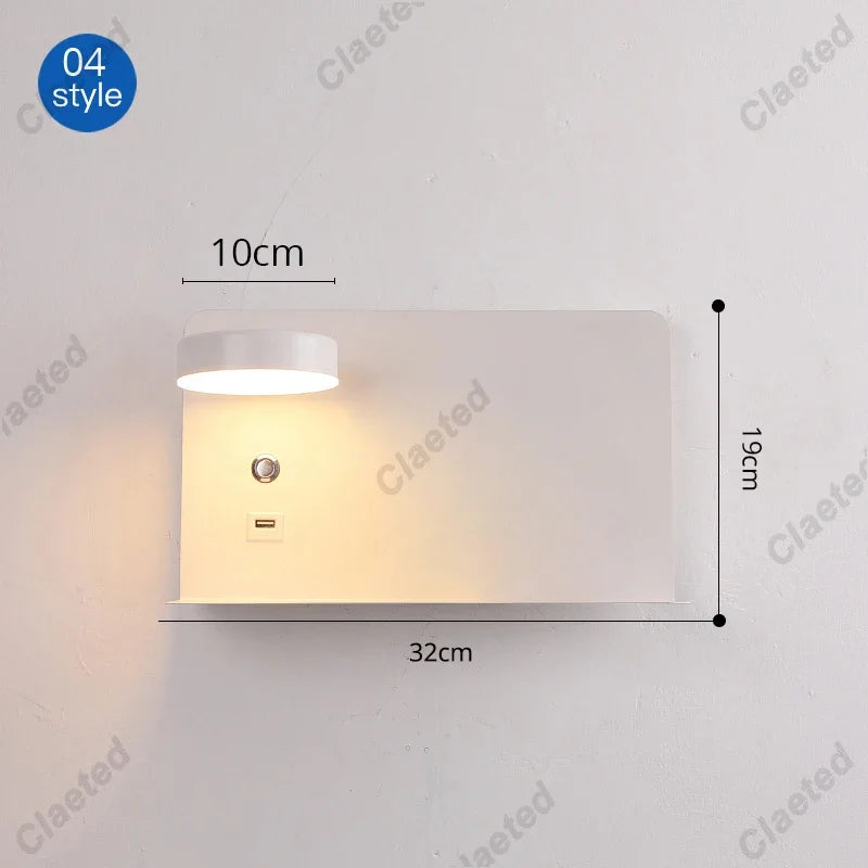 lampe murale moderne noire blanche tablette prise électrique câble charge contrôle