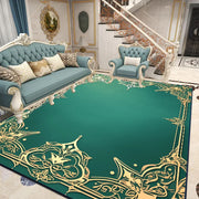 tapis vert foncé motif floral or antidérapant doux dimension 140x200cm salon luxueux classique