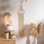 décoration murale macramé bohème tresses noeuds franges cœur lune étoile