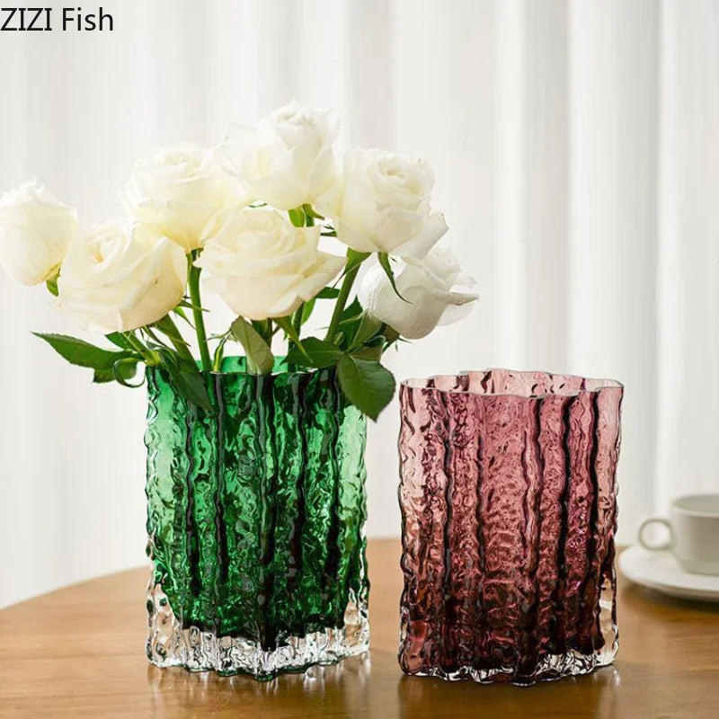 vase decoratif moderne verre texturé transparent floral table maison artístico minimaliste