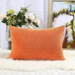 coussin velours côtelé gris orange bleu moderne rayures horizontales 30x50cm machine lavable