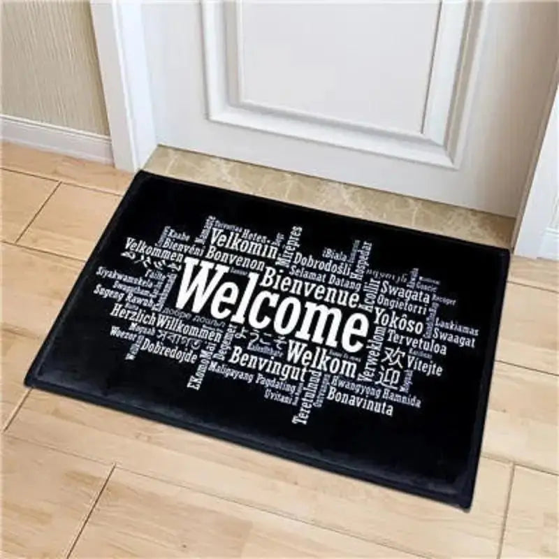 tapis d'entrée moderne bienvenue multilingue noir résistant antidérapant minimaliste