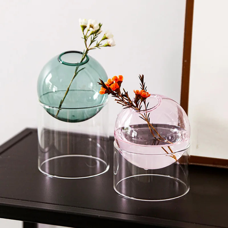 vases verre transparent modernes couleurs orange bleu rose minimalistes