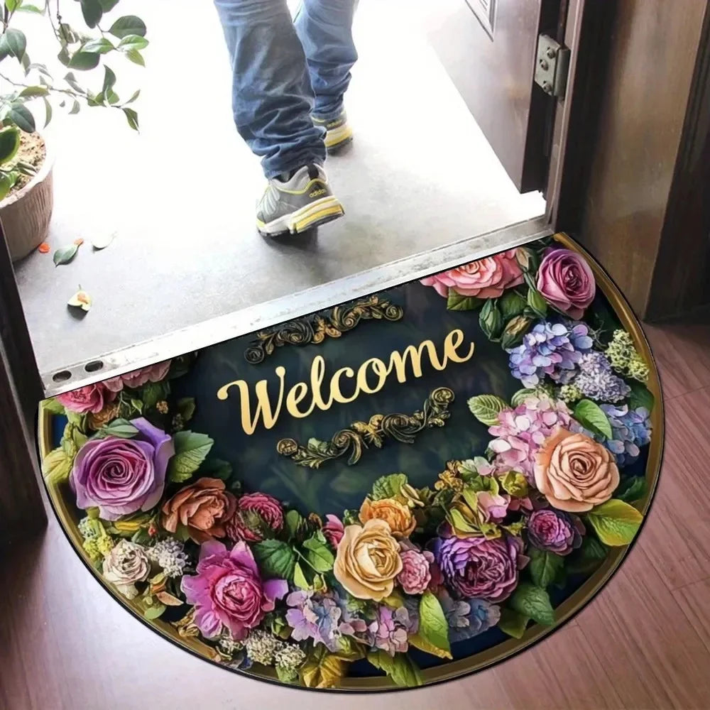 tapis d'entrée rectangulaire motif fleurs bienvenue couleur multicolore doux antidérapant maison cuisine couloir