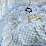ensemble literie rose clair carreaux fronces blanches romantique doux tissu microfibre opacité