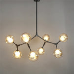 suspension lumineuse moderne scandinave noir sphères translucides ampoules led branchettes structure métallique