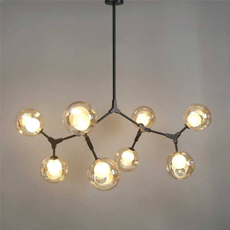 suspension lumineuse moderne scandinave noir sphères translucides ampoules led branchettes structure métallique