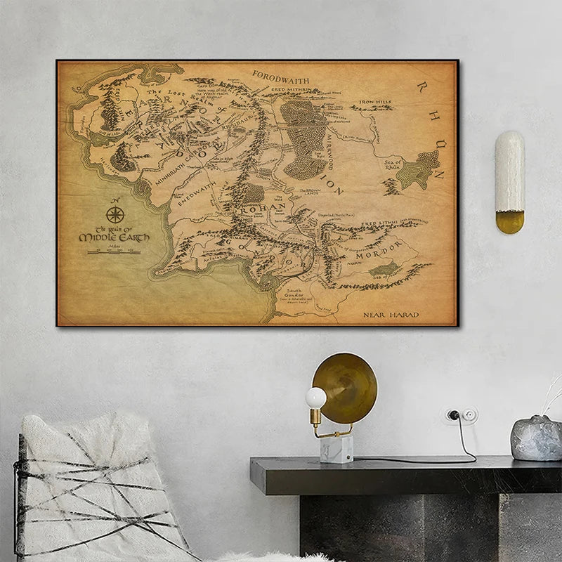 carte murale vintage cartographique toile beige nature morte sans cadre 30x40cm