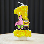 bougies forme chiffres spongebob patrick star anniversaire enfant decoration theme cartoon jaune orange blanc