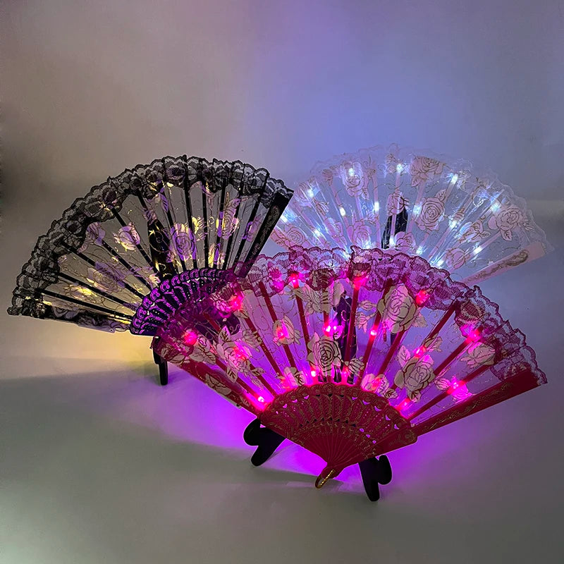 éventails lumineux dentelle roses brodées clips transparents classiques filles femmes