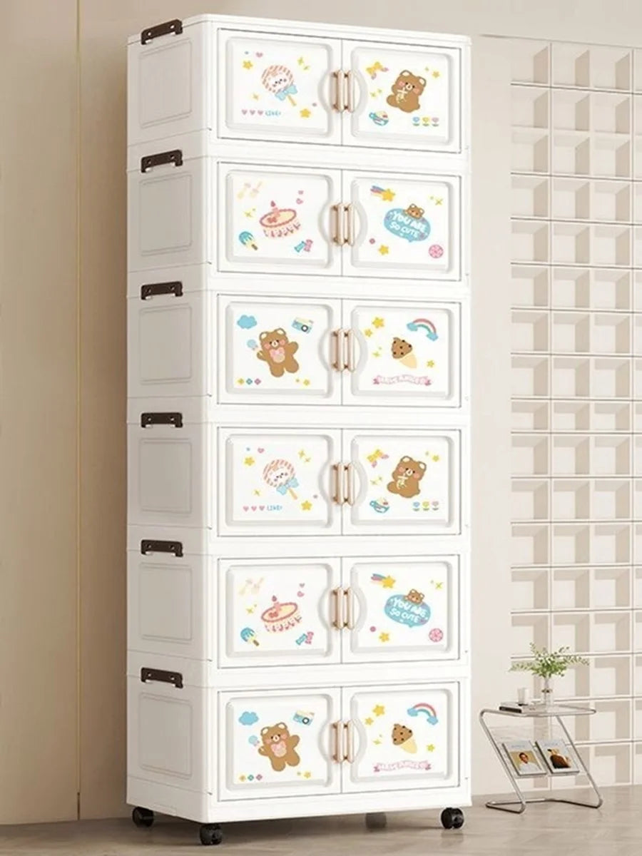 organisateur vêtements armoire tiroirs dessins animés ours lapins moderne blanc roulettes pliable chambre salon
