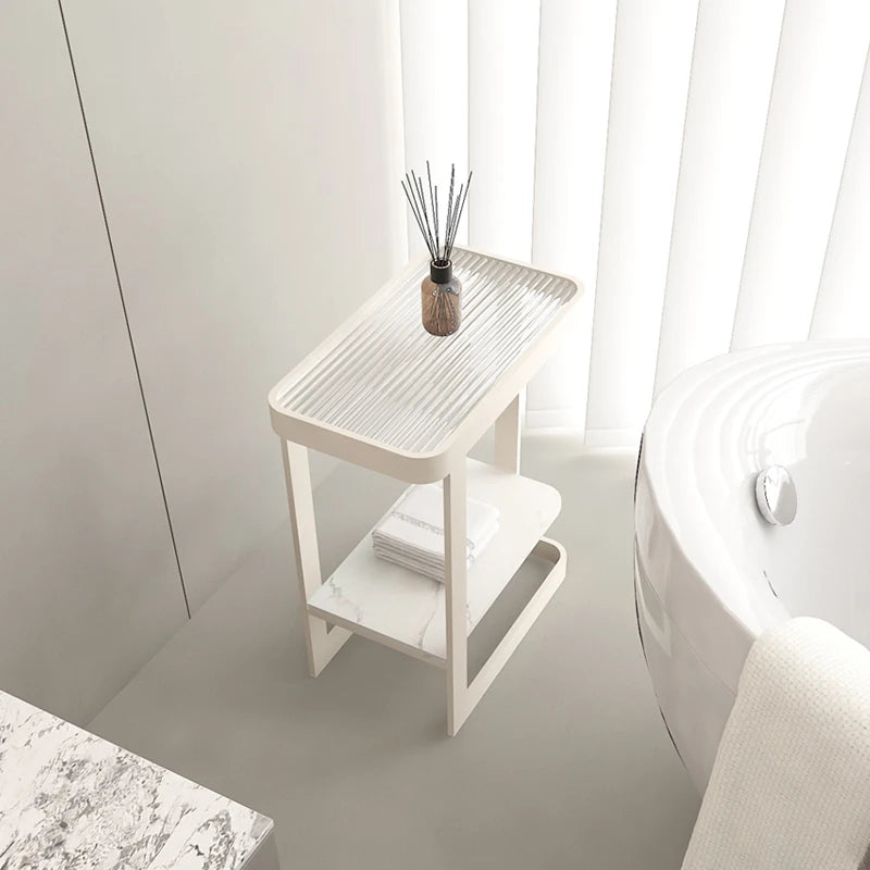 table salle bain moderne métal blanc texture grille gris marbre