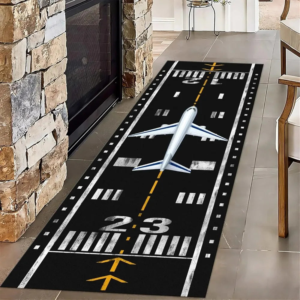 tapis couloir long motif piste d'atterrissage aéroport moderne décoratif salon chambre maison intérieur