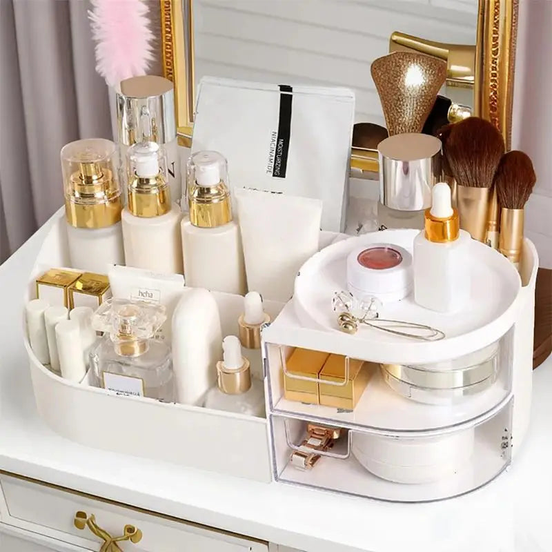 organisateur maquillage boîte rangement cosmétique grande capacité tiroir transparent moderne beau rose clair matériau
