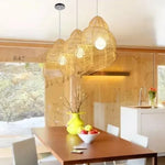 lampe suspendue marron clair rattan tressé moderne rustique chaîne métallique