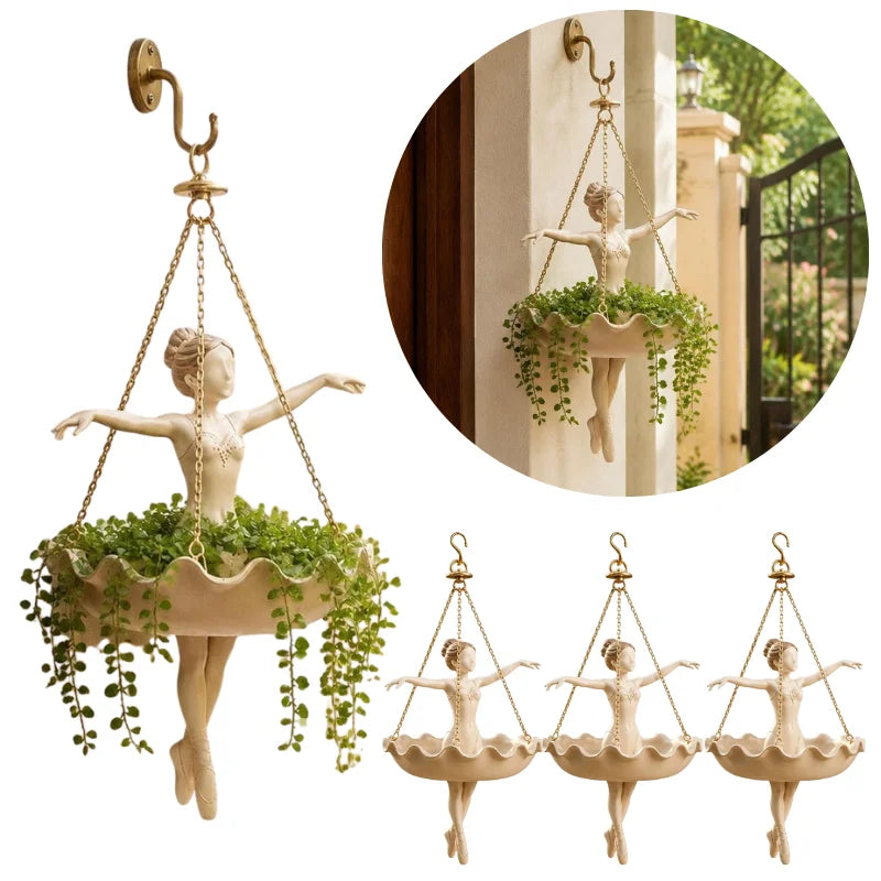 plantes suspendues ballerine tutu chaines decoratives jardin exterieur intérieur arrosoir lierre