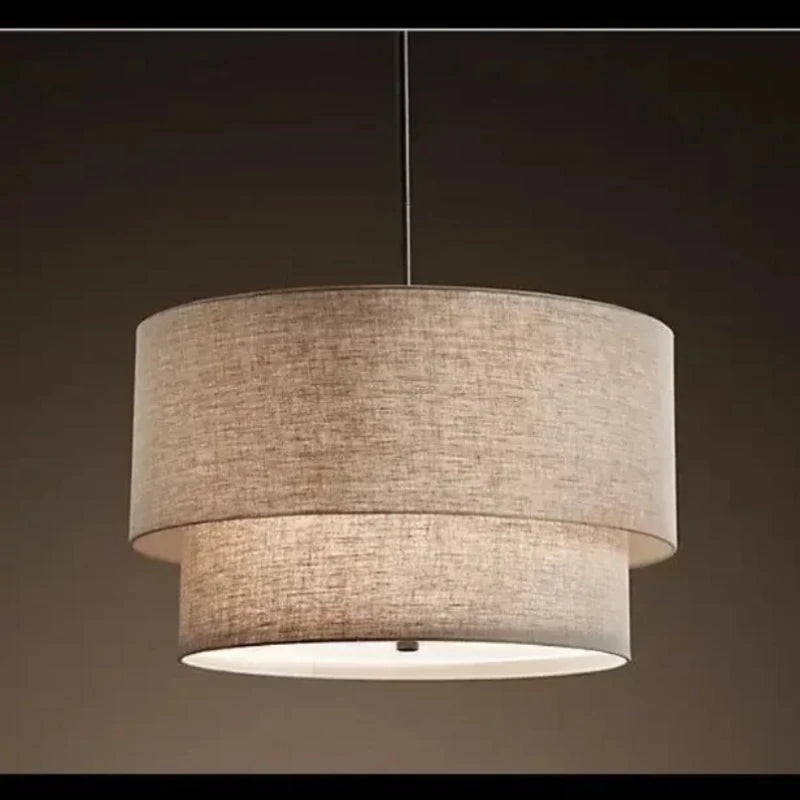 lampe suspendue moderne tissu lin beige noir salon chambre minimaliste