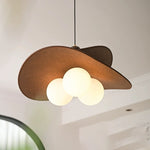 Suspension lumineuse moderne décoration bois abat jour rond globes blancs câble marron doré vintage