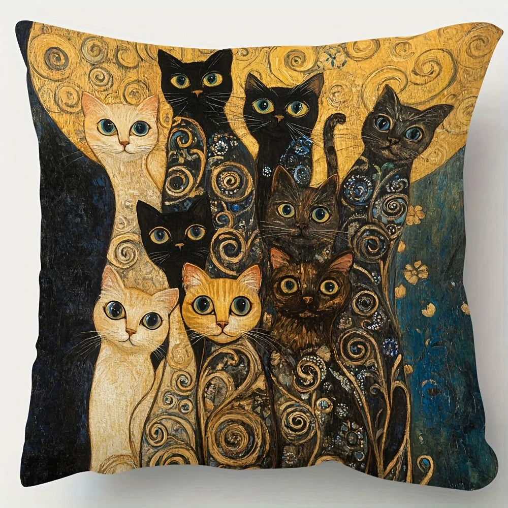 housse coussin moderne motif abstrait spirales dorées polyester peachskin 45x45cm imprimé