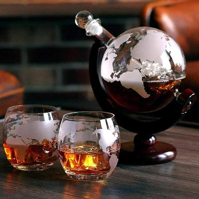 carafe vin verres whisky cartographie cuivre moderne gravure transparente tringle