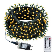 guirlande lumineuse led extérieure 10m 100 led jaunes câble vert télécommande noire