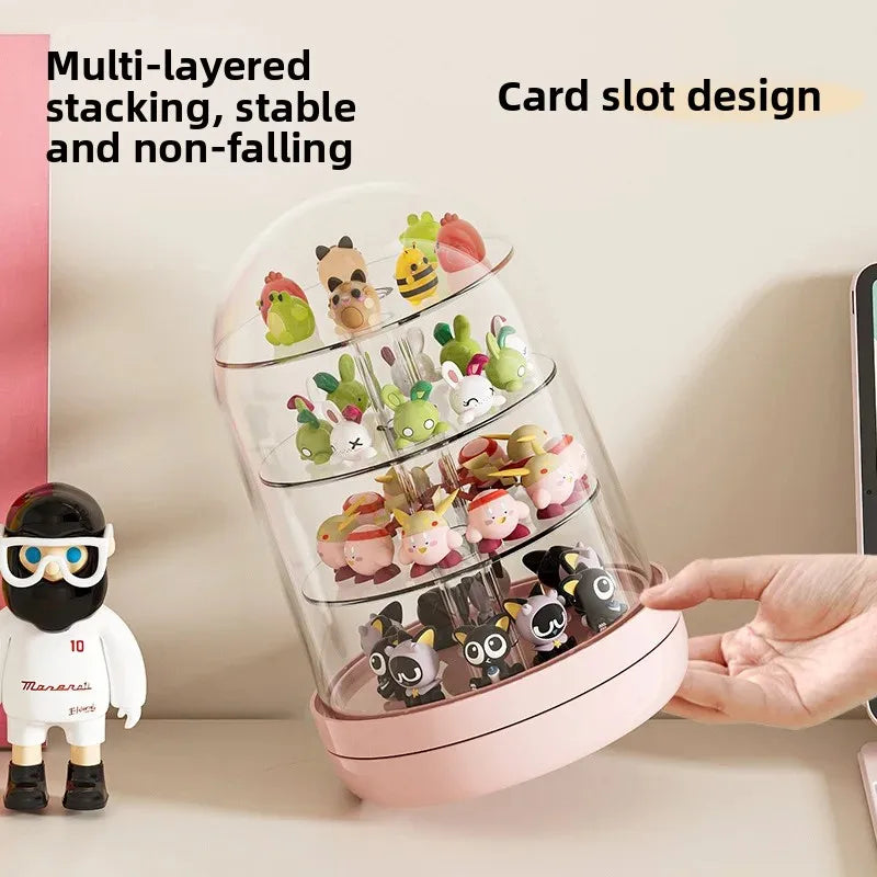 boîte rangement multi niveaux rose clair motifs animaux modernes figurines mignonnes plastique opaque