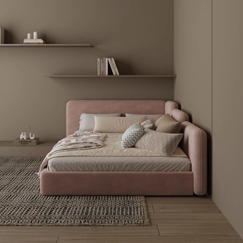 lit moderne rose poudré tête velours coffre rangement 150x200cm 130x200cm