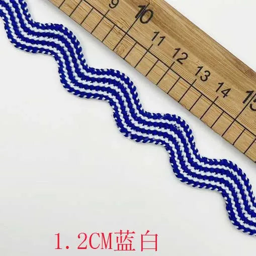 ruban polyester largeur 12mm motif zigzag couleurs bleu gris beige moderne ornement ourlet opaque